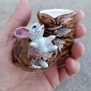 Vintage Ceramic Mouse In Brown Boot Shoe Toothpick Holder MCM